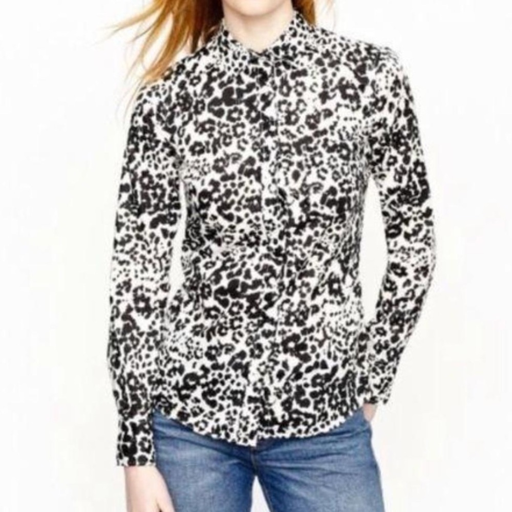 JCrew Snowcat Black and White Patterned Button-up Shirt, boy cut, size 6